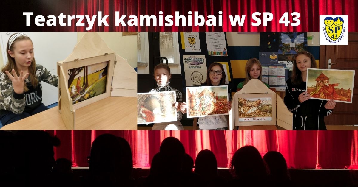 Z kamishibai - dziewczynki prezentują teatrzyki i plansze z czytanych książek
